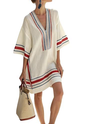 Women's Striped Floral Print Midi Dress Deep V-Neck Sleeveless Slim Fit