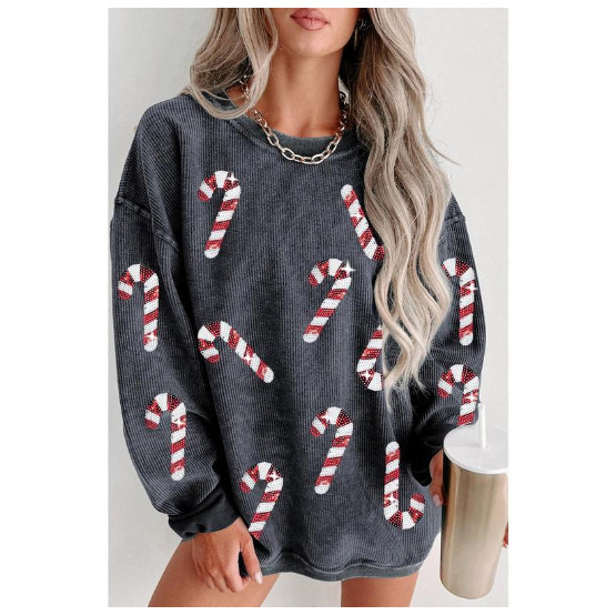 Women's Christmas Candy Cane Print Crewneck Sweatshirt