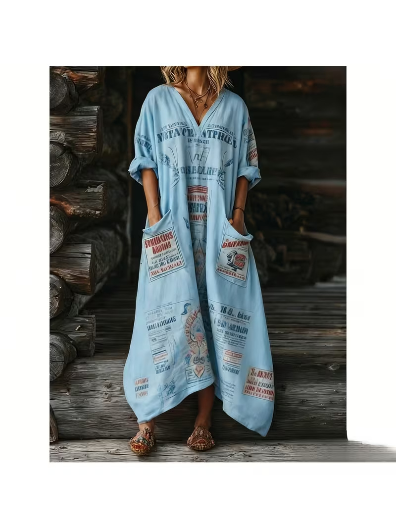 Women's Letter Print Casual A-Line Midi Dress