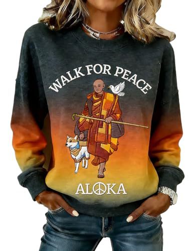 Women's Light and Peace Walking Print Crewneck Sweatshirt