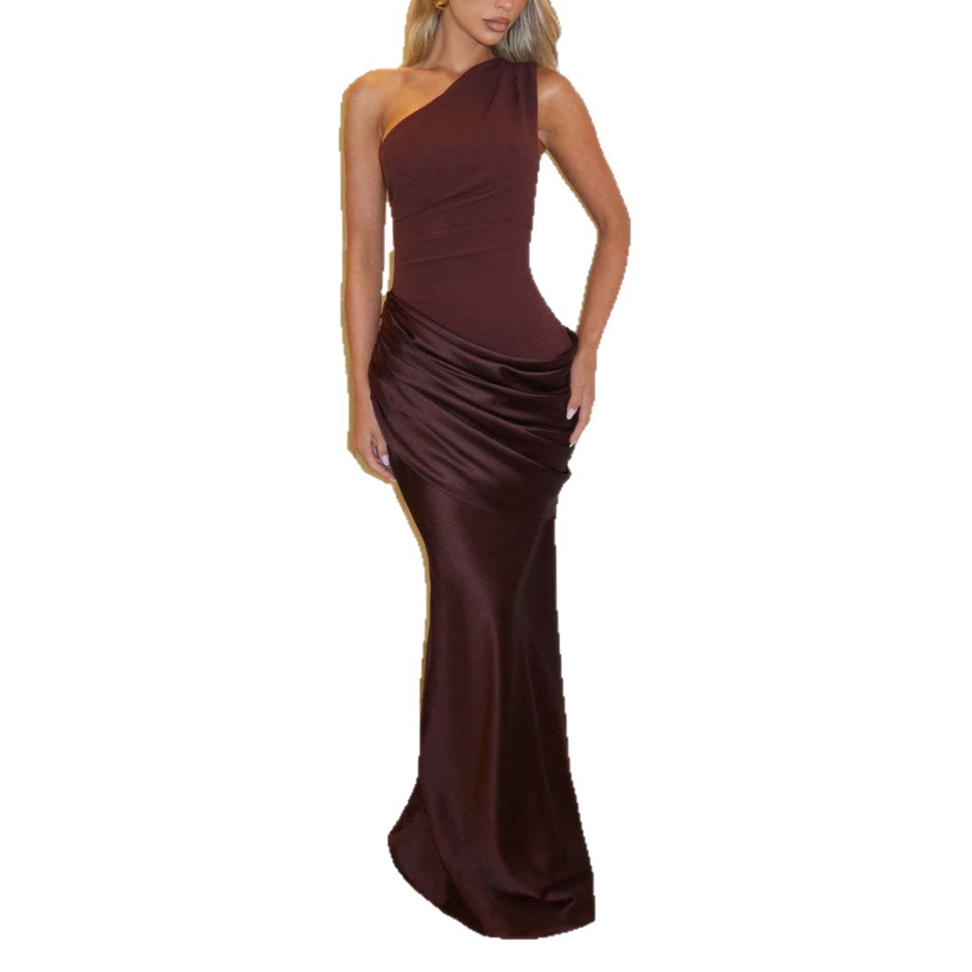Women's One-Shoulder Bodycon Midi Dress Ruched Elegant Party Dress