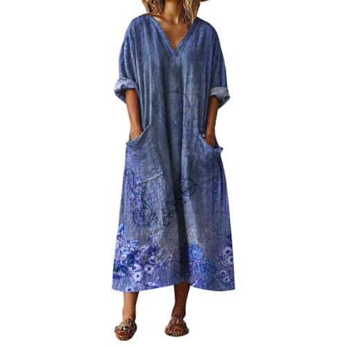 Women's V-Neck Boho A-Line Midi Dress