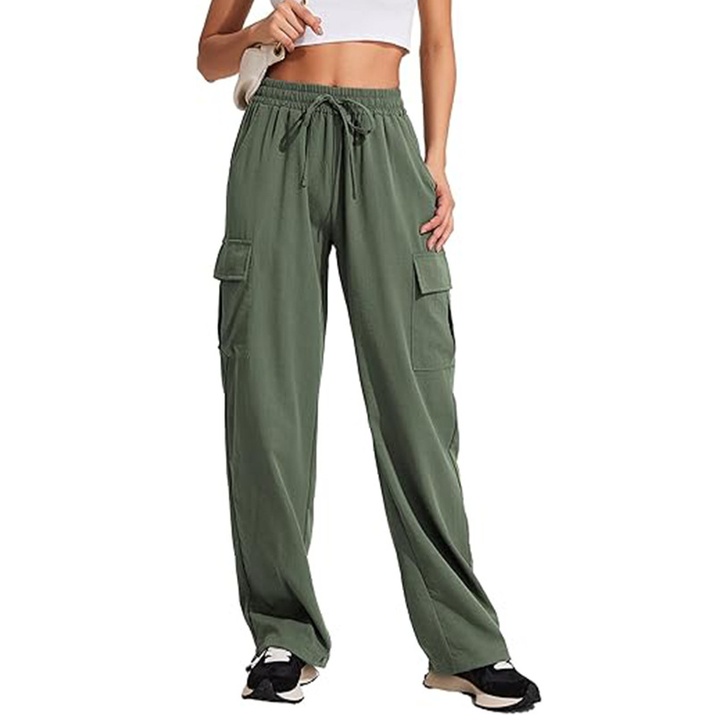 Women's High-Waist Wide-Leg Cargo Pants with Pockets