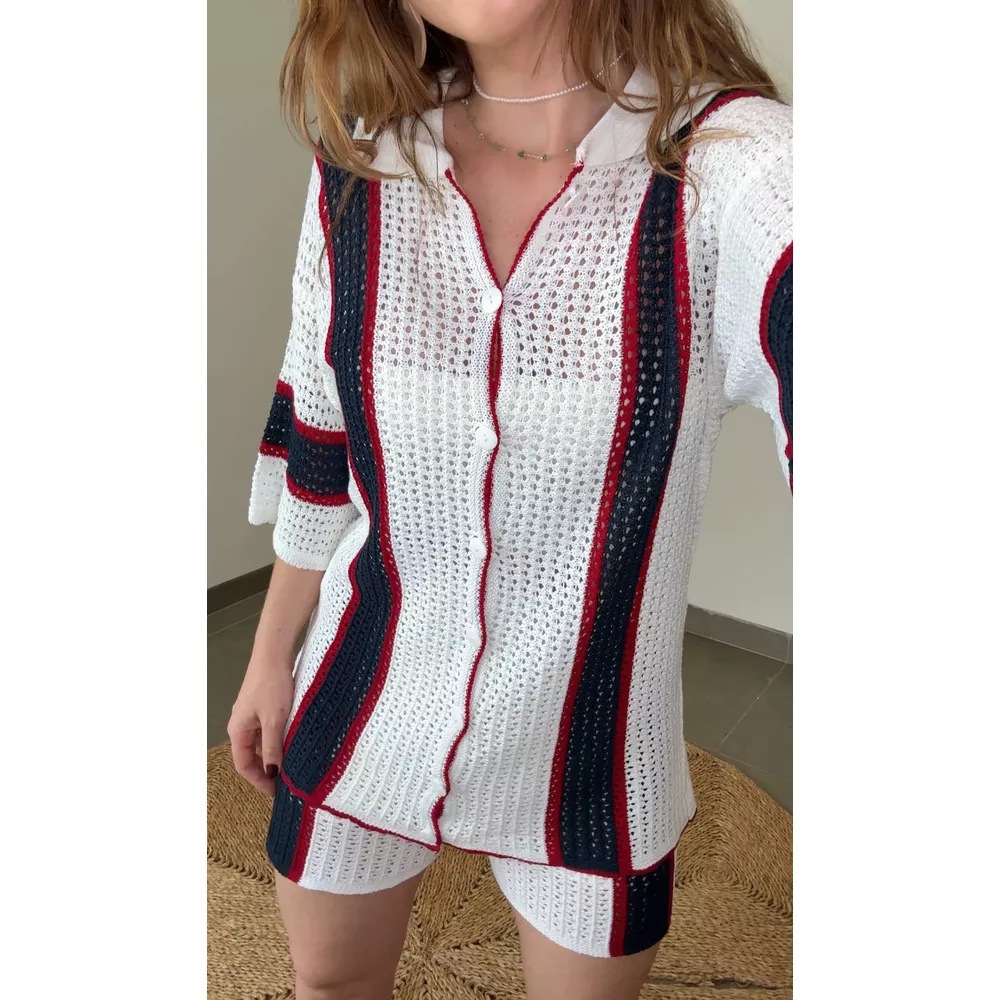 Women's Cutout Lapel Knit Two-Piece Set