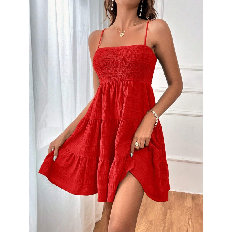 Women's Off-Shoulder Spaghetti Strap Textured Dress