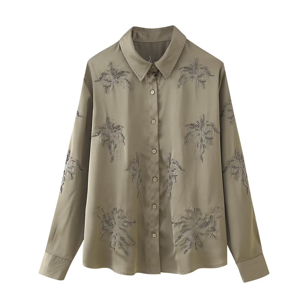 Beaded Embroidered Shirt & Straight-Leg Pants Set