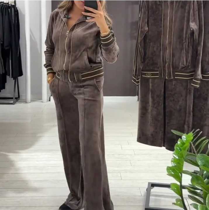 Women's Two-Piece Sweatsuit Set Long Sleeve Colorblock Casual