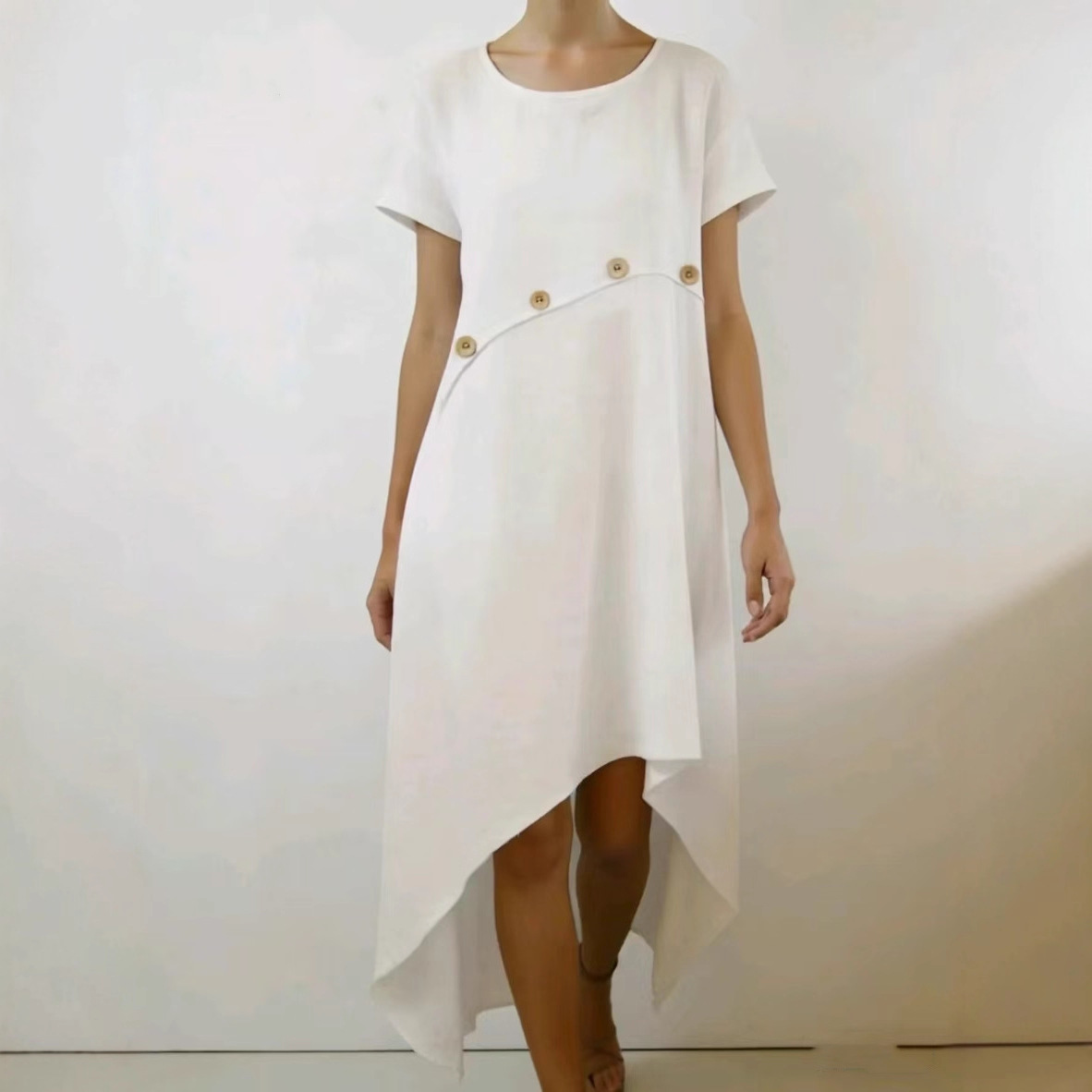 Women's Comfortable Spliced Button-Detail Solid Color Dress