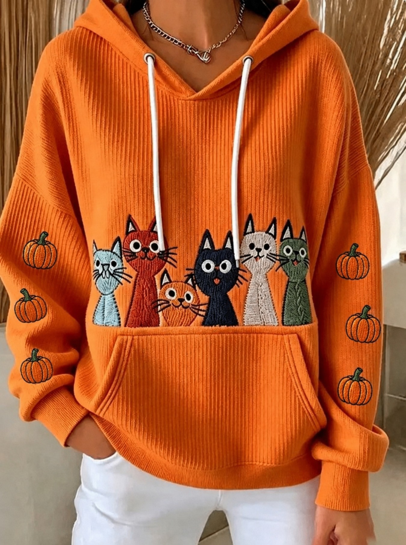 Halloween Pumpkin Cat 3D Print Women's Casual Hoodie