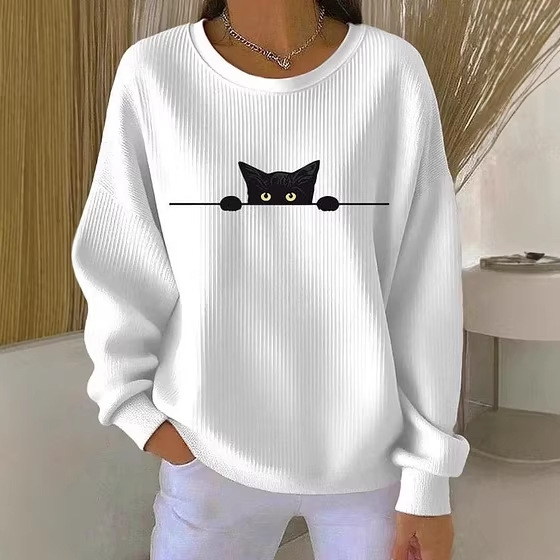 Women's Animal Wine Glass Paw Print Heart Print Crewneck Sweatshirt