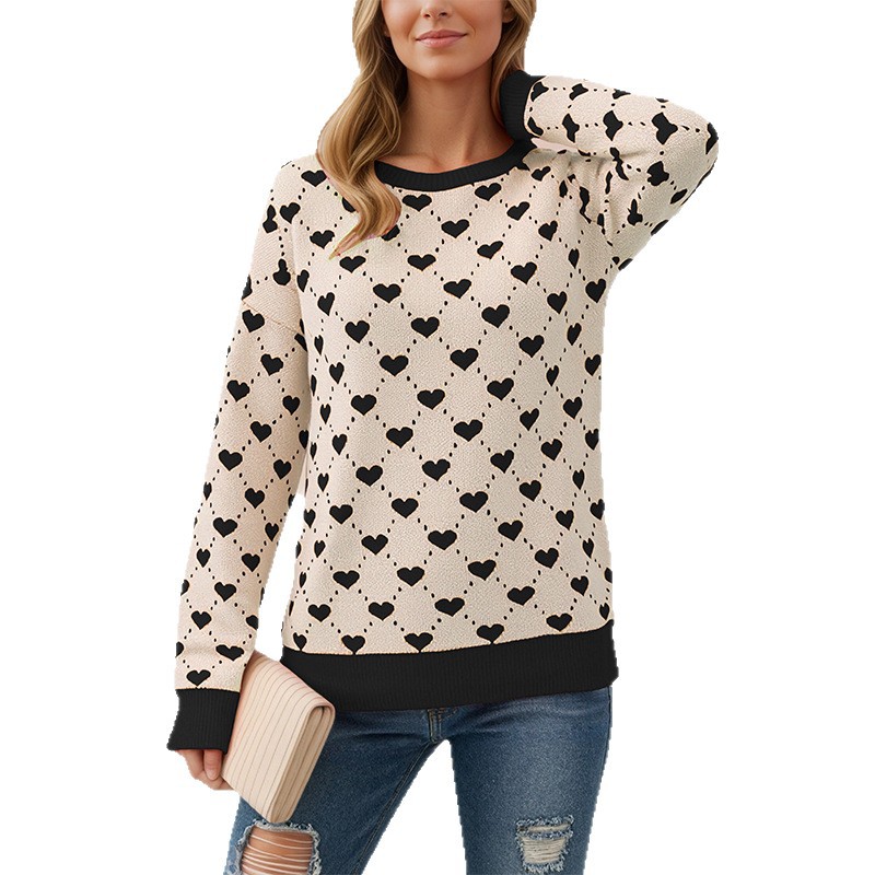Heart Jacquard Knit Pullover Sweater