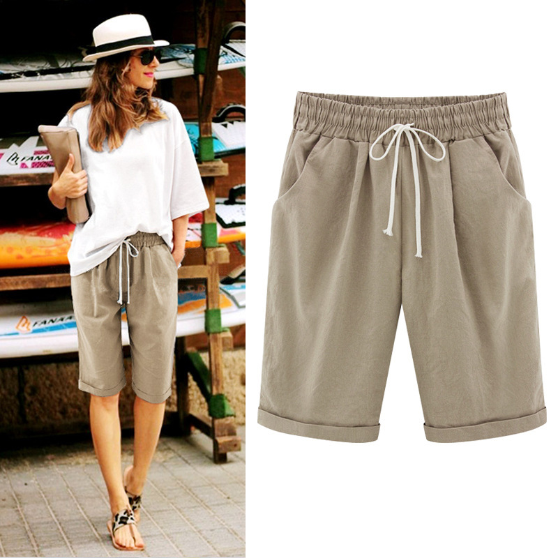 Women's Summer Loose-Fit Capri Pants Cotton Blend High Waist Plus Size
