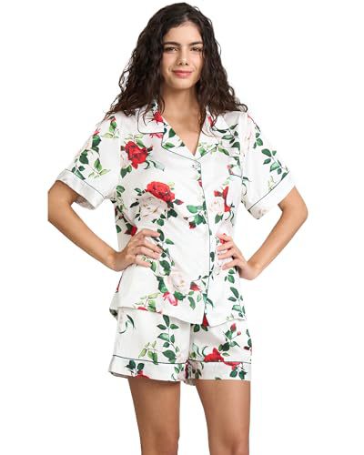 Women's Cuban Collar Zebra Floral Print Short Sleeve Shirt Set