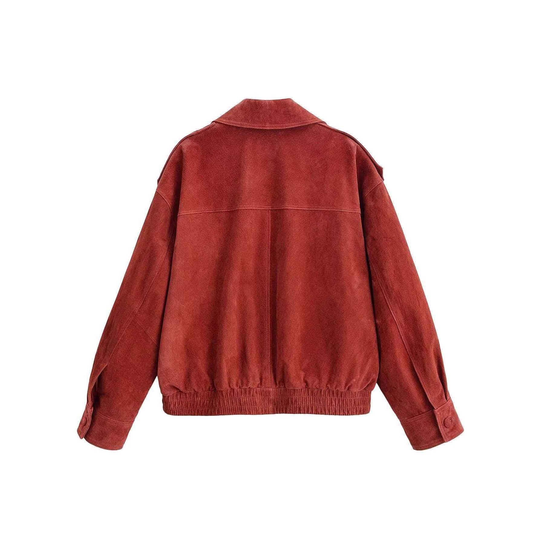 Women's Retro Brick Red Faux Suede Double-Breasted Coat