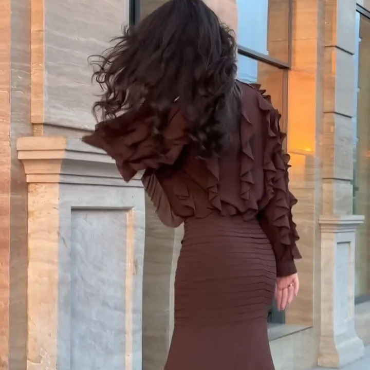 Women's Vintage Ruched Ruffled Slimming Long Dress Elegant Evening Gown