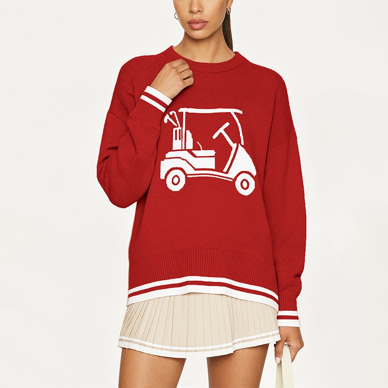 Women's Jacquard Crewneck Pullover Knit Sweater