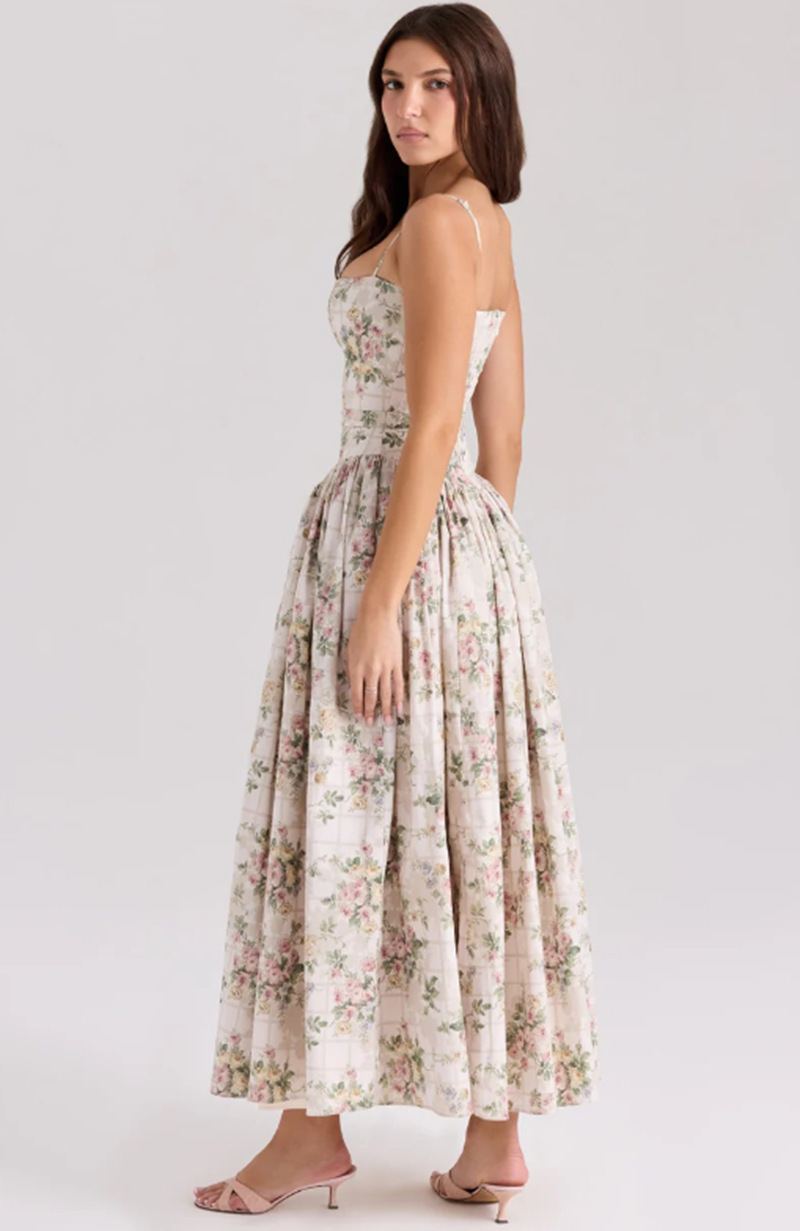 Floral Sleeveless Slip Dress Slimming Elegant Midi Dress for Women