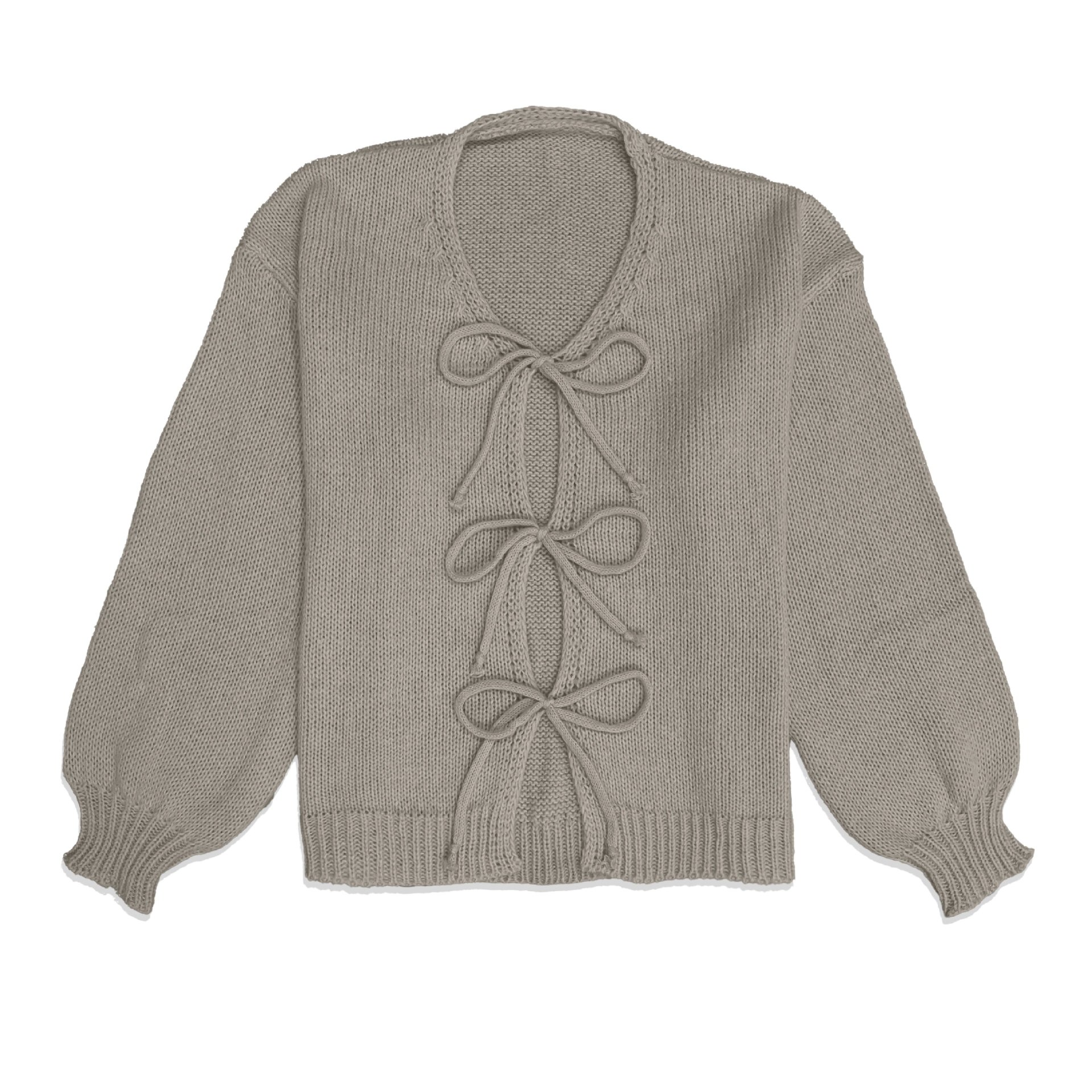 Crewneck Tie-Front Knit Cardigan Sweater