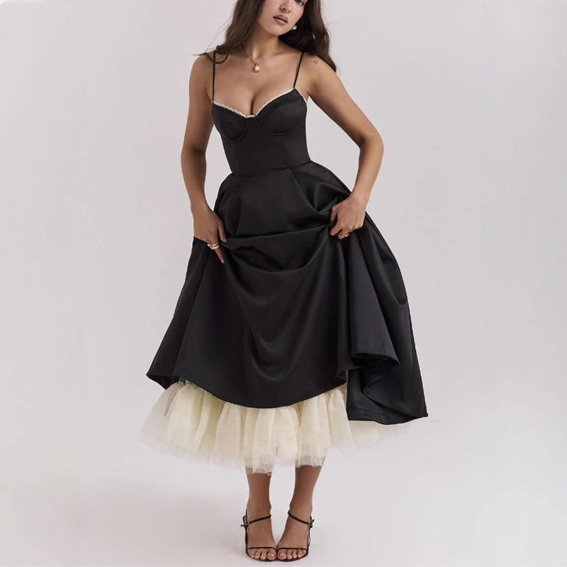 Sexy V-Neck Open-Back Sleeveless High-Waist Bubble Dress