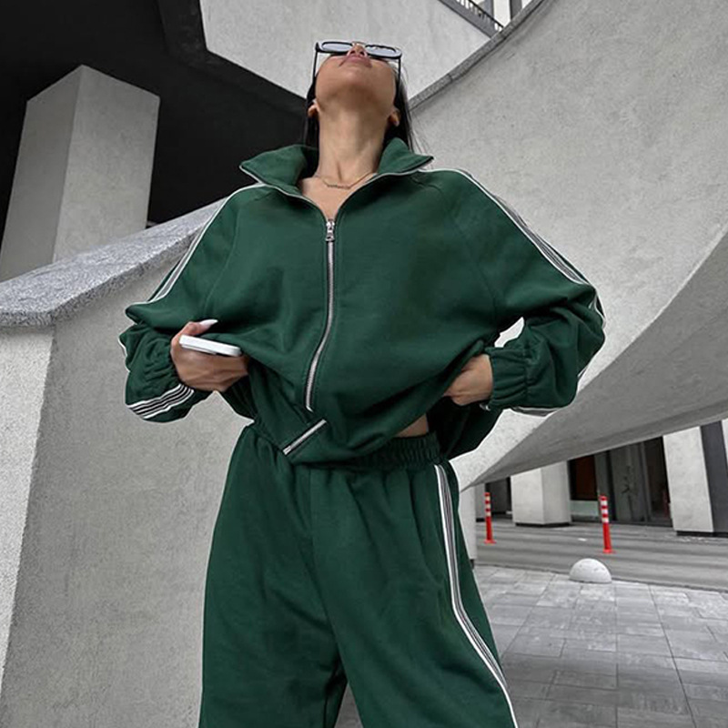 Women's Colorblock Zip Jacket & Pants Set Casual Streetwear Two-Piece
