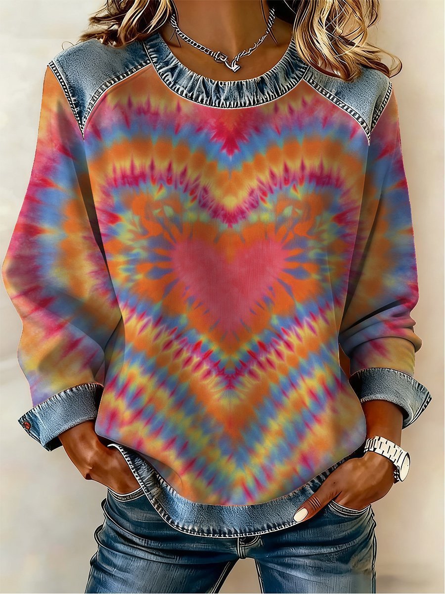 Women's Heart Polka Dot Letter Print Crewneck Sweatshirt