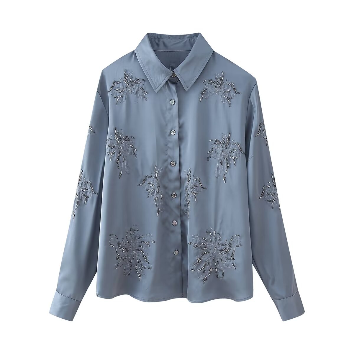 Beaded Embroidered Shirt & Straight-Leg Pants Set