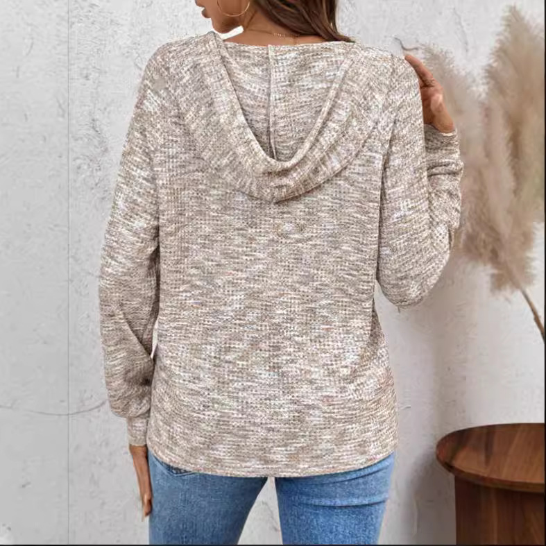Solid Color Hooded Button Loose Long Sleeve Sweatshirt for Women