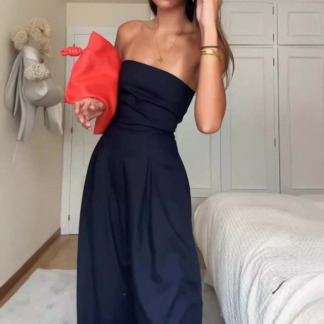 Women's Sleeveless Open-Back Ruched Slim-Fit Jumpsuit