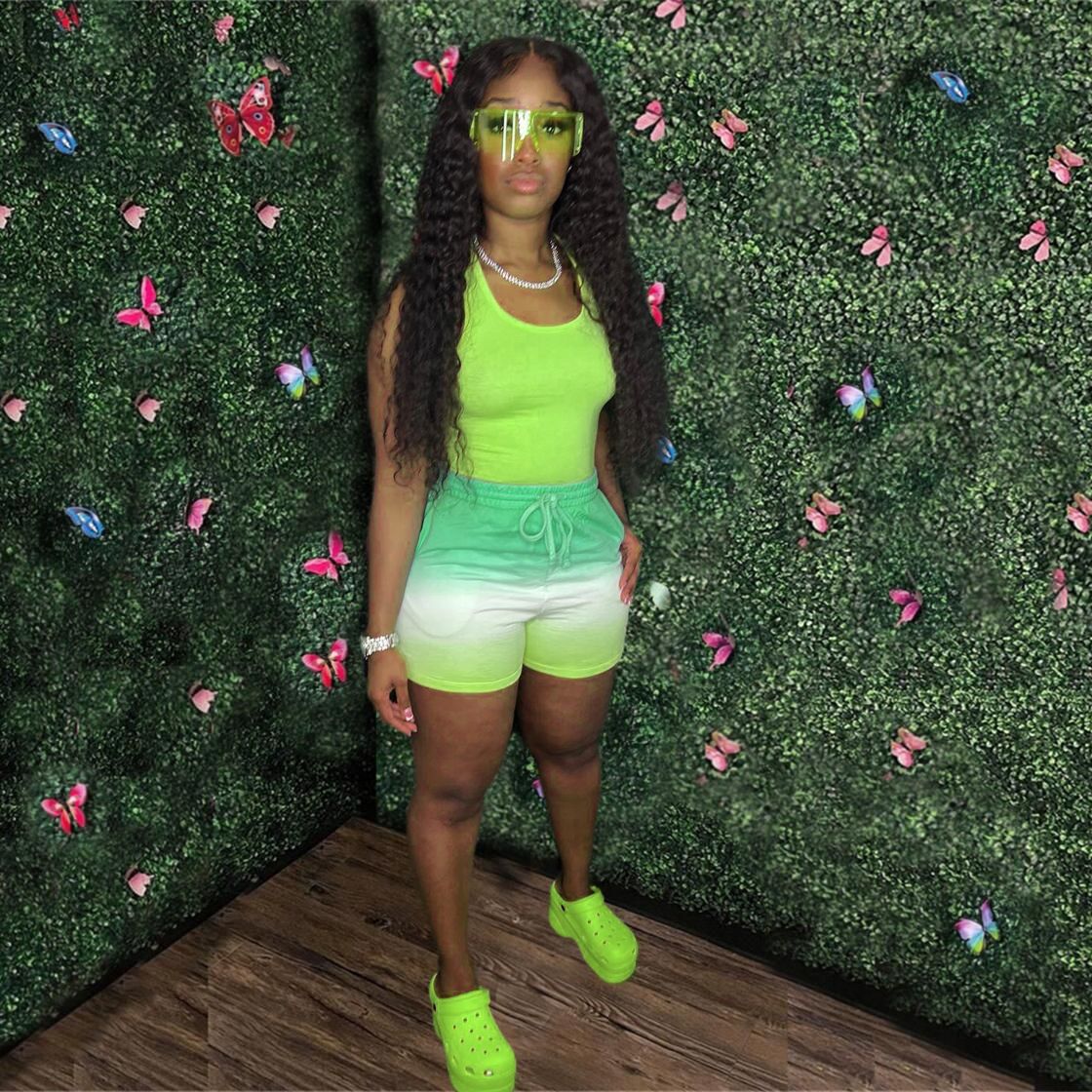 Women's Gradient Print Tank Top and Shorts Set Sleeveless Two-Piece