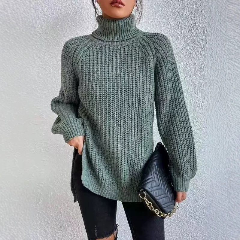 Women's Turtleneck Midi Sweater Soft French Style Pullover