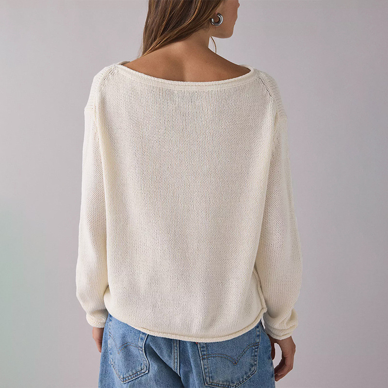 Women's Crewneck Long Sleeve Knit Sweater Loose Pullover Color Block