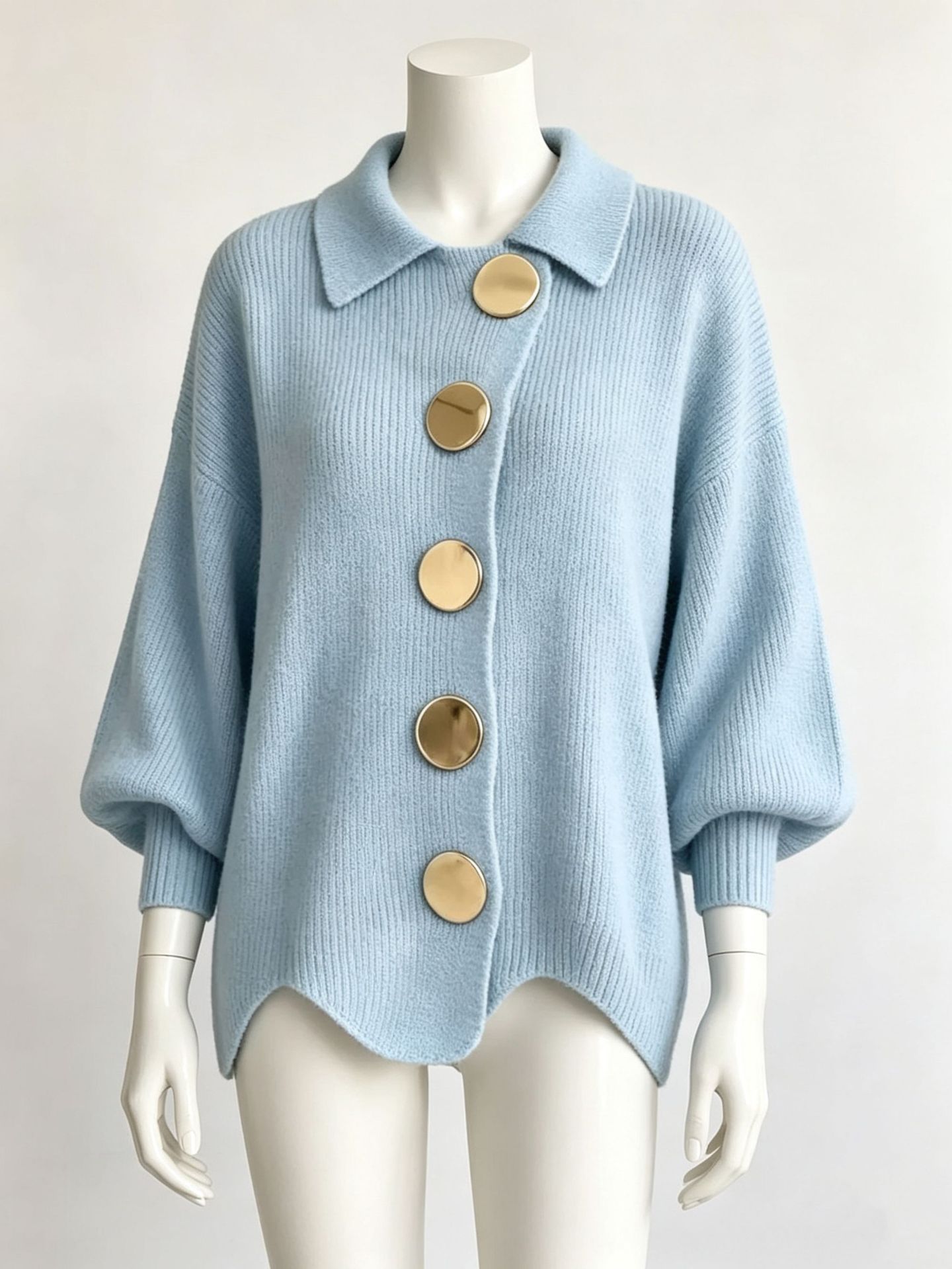 Oversized Knit Cardigan with Lapel Collar and Large Metal Buttons