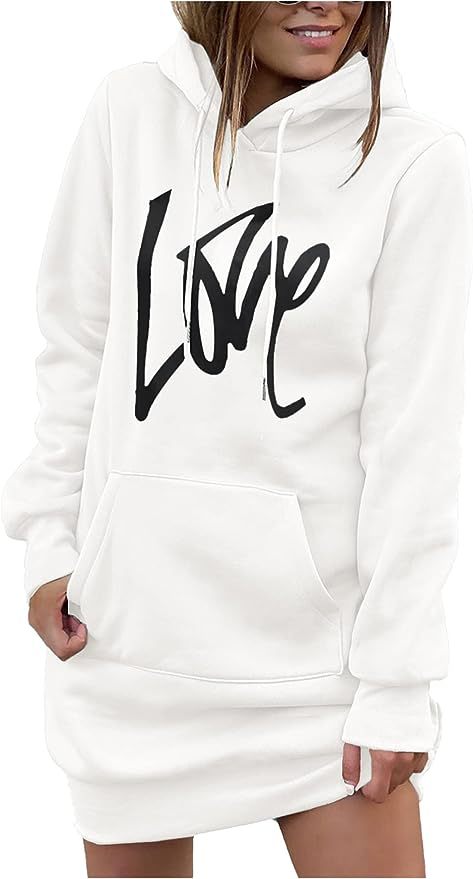 Hooded Midi Sweatshirt Dress with Lace-Up Detail