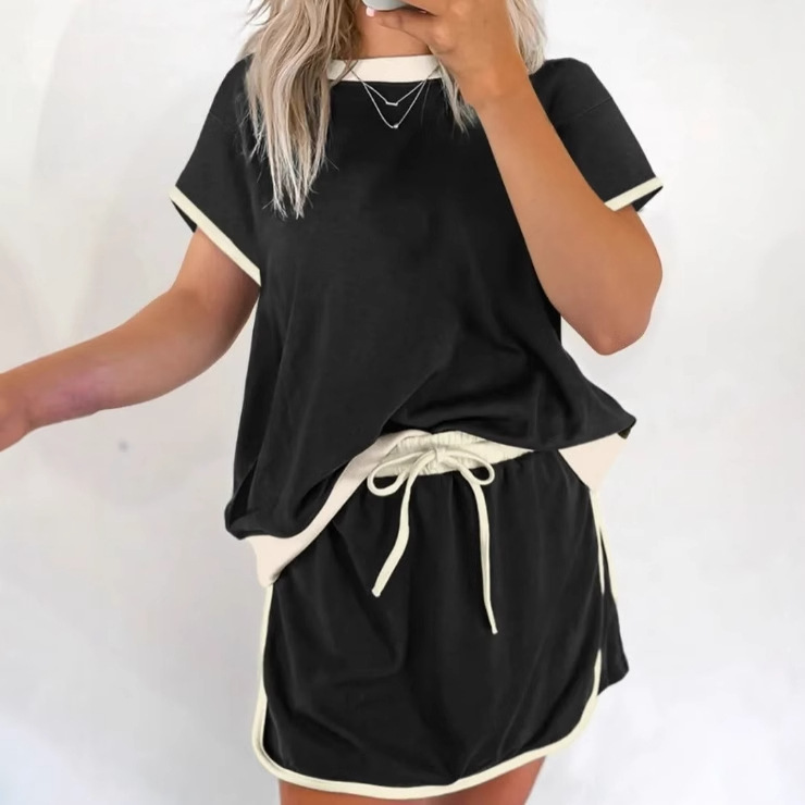 Women's Colorblock Drop-Shoulder T-Shirt and Shorts Set