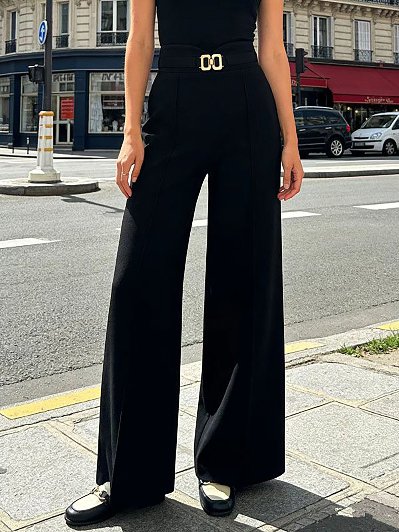 High-Waisted Wide-Leg Dress Pants with Drape