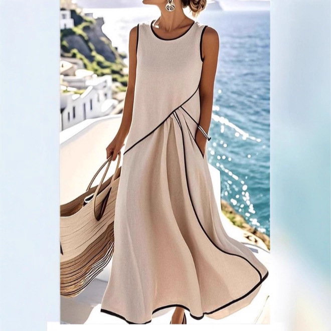 Bohemian Sleeveless Long Dress Color-Block Casual Vacation