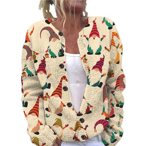 Women's Christmas Snowman Tree Print Button Cardigan