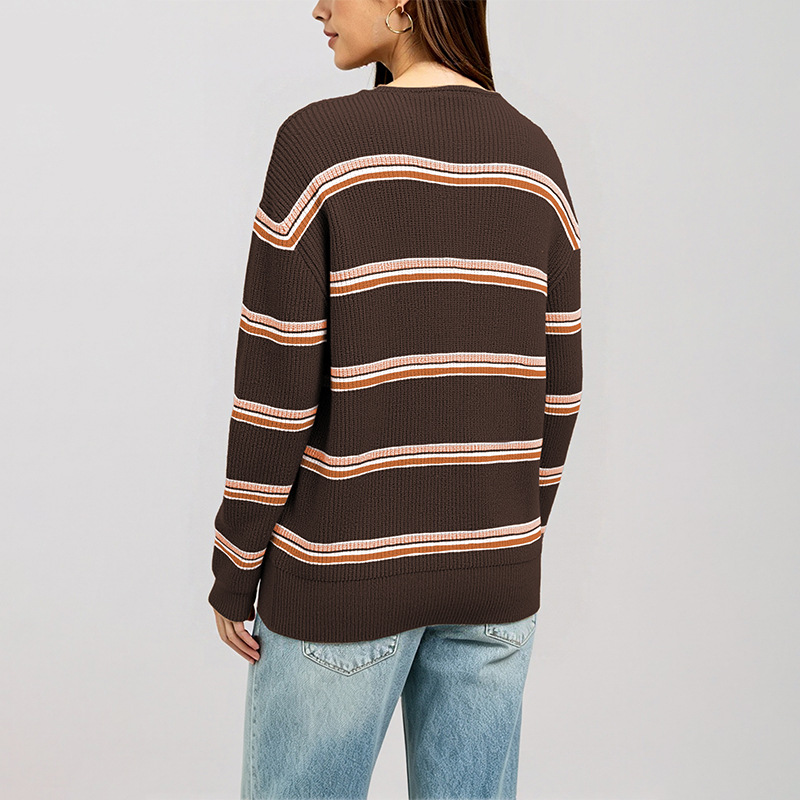 Women's Striped Crewneck Knit Sweater Slim Fit Long Sleeve Pullover
