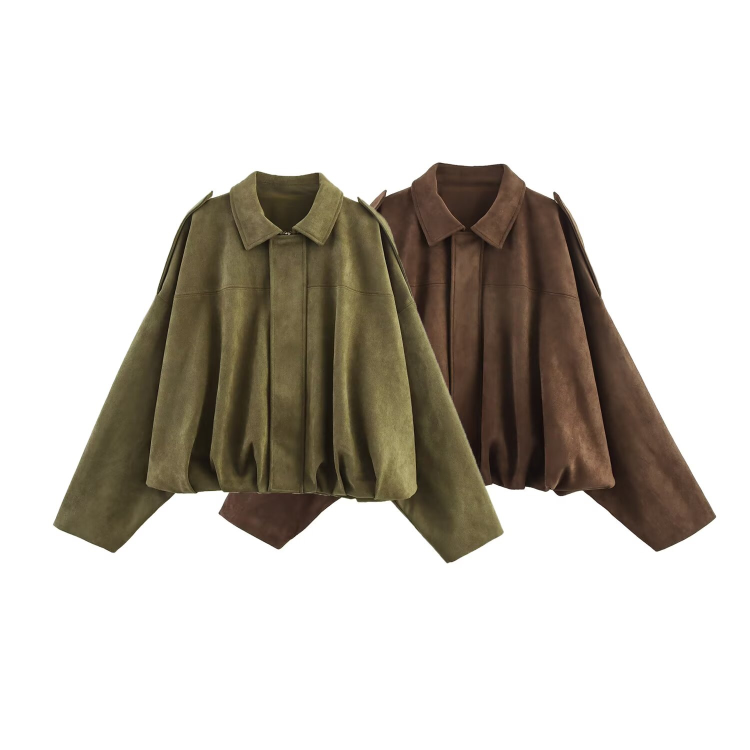 Faux Suede Bomber Jacket Retro Loose Fit Women's