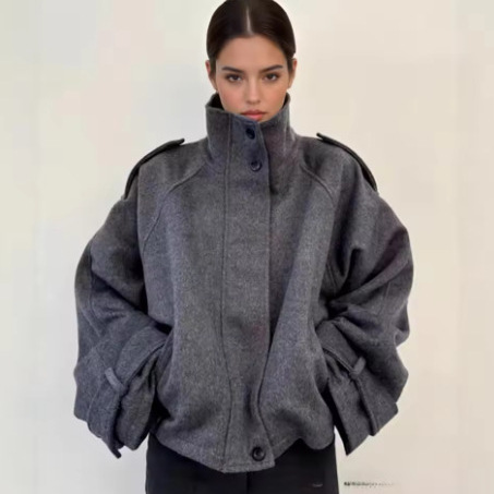 Women's Loose Stand Collar Button-Up Jacket