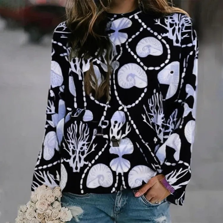 3D Print Women's Sweater Crewneck Pullover Casual Loose Long Sleeve Knit Top