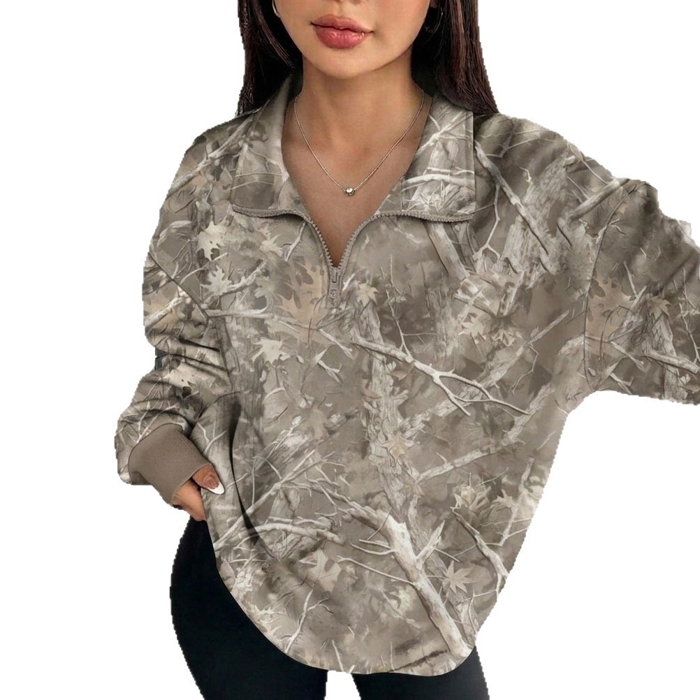 Women's Printed Loose Collared Sweatshirt