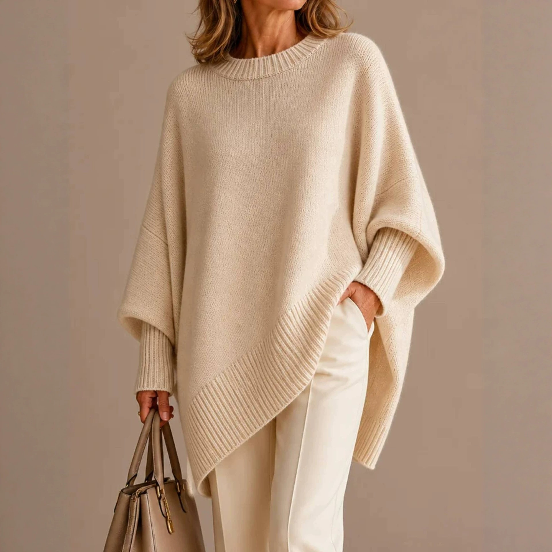 Women's Crewneck Pullover Knit Sweater Loose Relaxed Solid Color