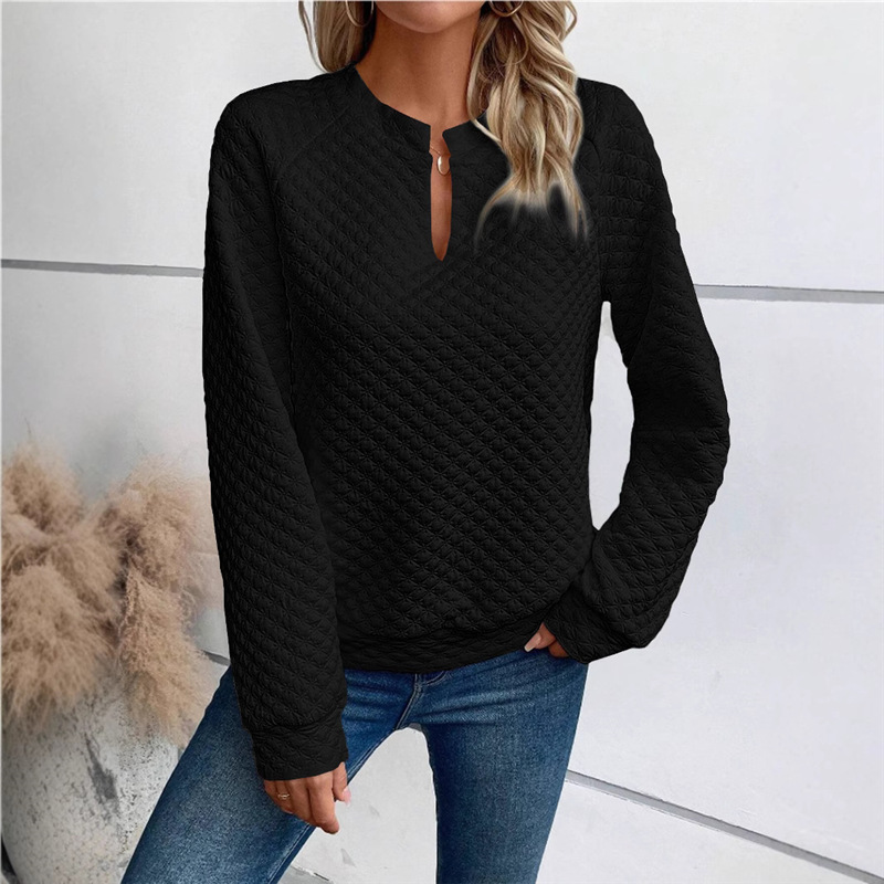 Women's Solid Deep V-Neck Long Sleeve Casual Sweatshirt