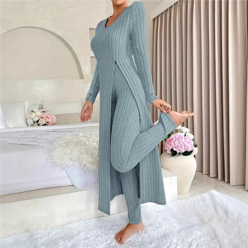 Women's Two-Piece Long Split Top and Pants Set