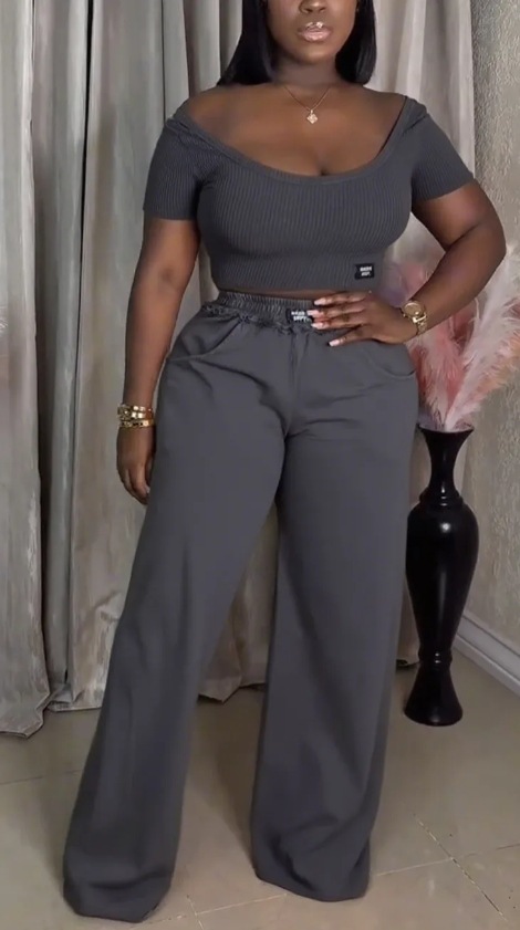 Women's Solid Color Round Neck Short Sleeve Top and Pants Set