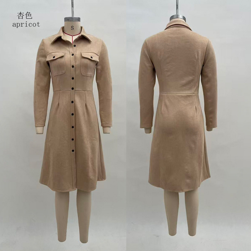 Suede Long Sleeve Over-The-Knee Cardigan Dress
