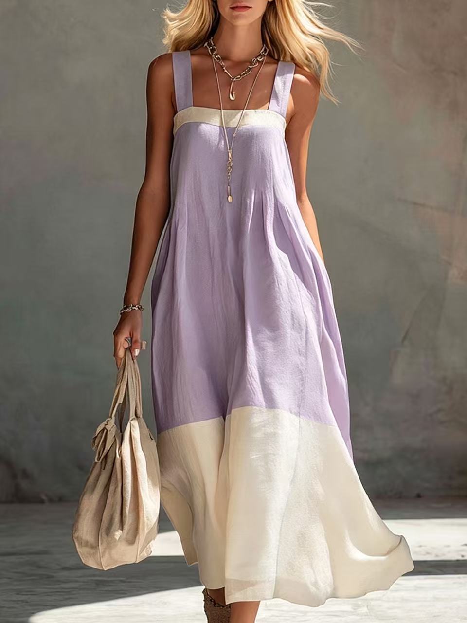 Women's Summer Sleeveless Colorblock Loose Vacation Dress