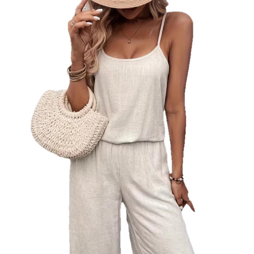 Women's Solid Color Cami Top and Pants Casual Vacation Set