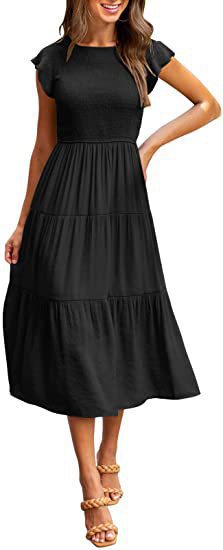Women's Flutter Sleeve Ruched Tiered Short Sleeve Swing Dress
